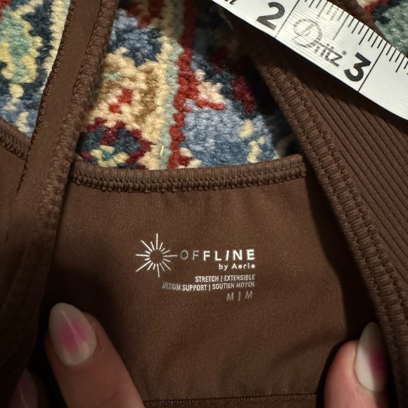 Aerie Ribbed Chocolate Brown Scoop Neck Sports Bra Medium Offline American Eagle - Picture 3 of 8